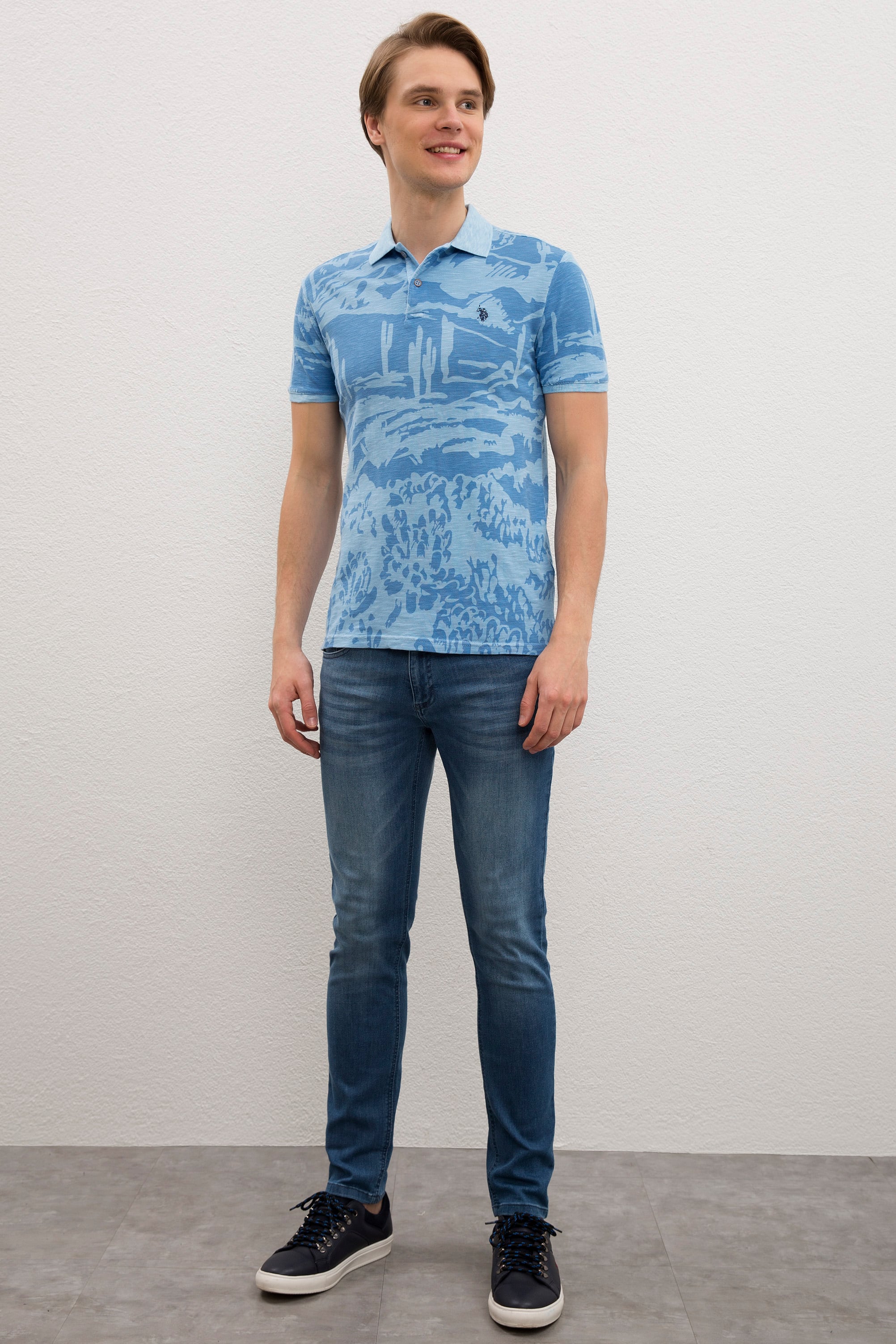 Erkek Açık İndigo Polo Yaka T-Shirt