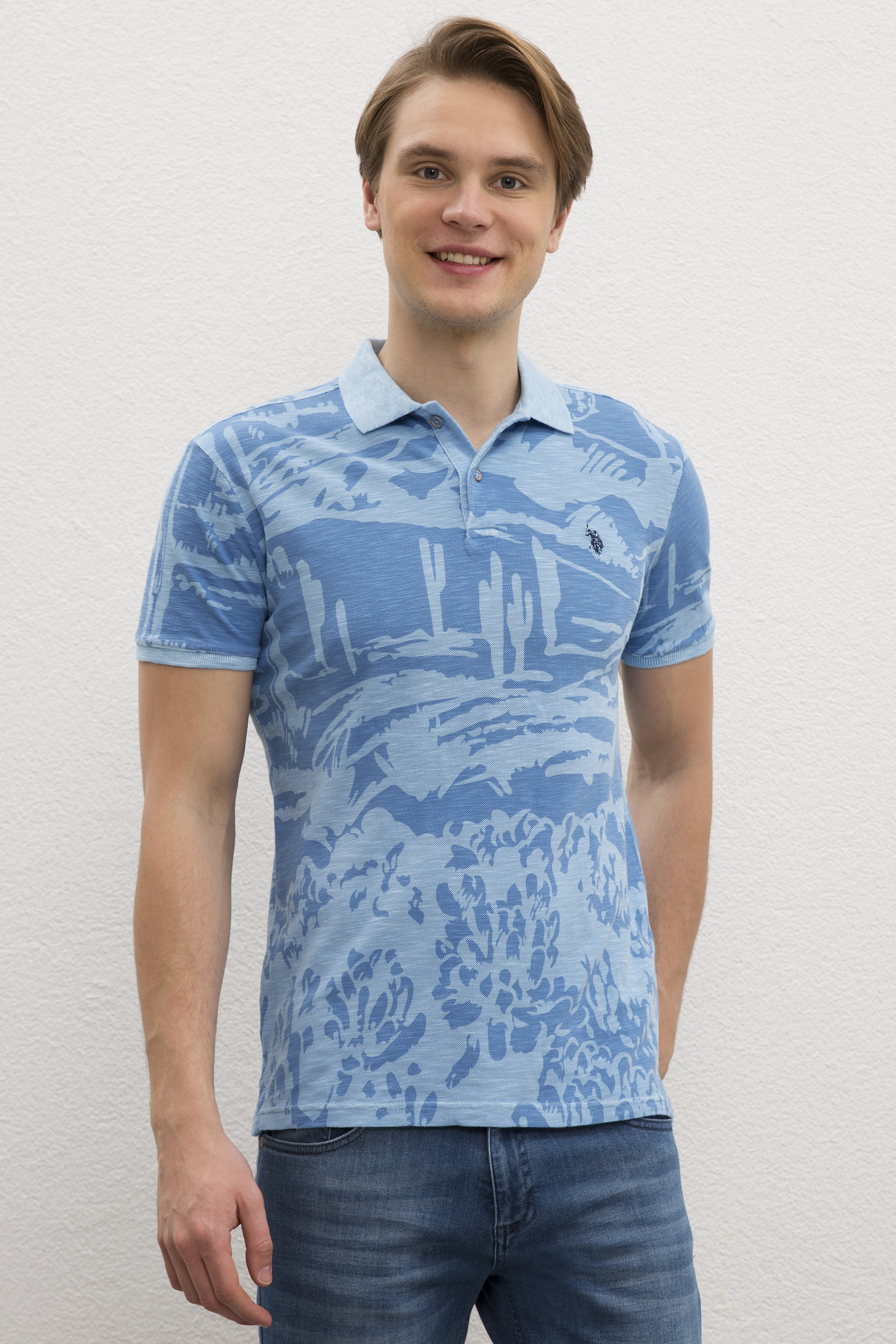 Erkek Açık İndigo Polo Yaka T-Shirt - Image 1