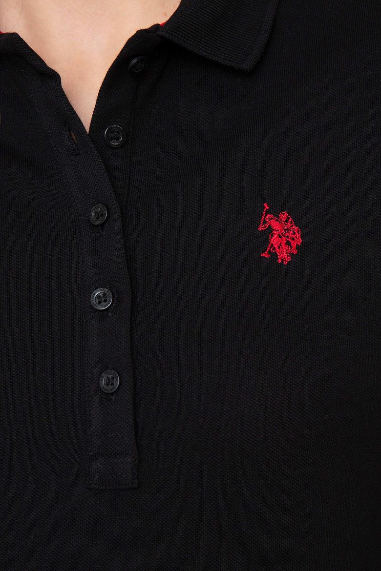 Kadın Siyah Polo Yaka T-Shirt Basic - 50202756091