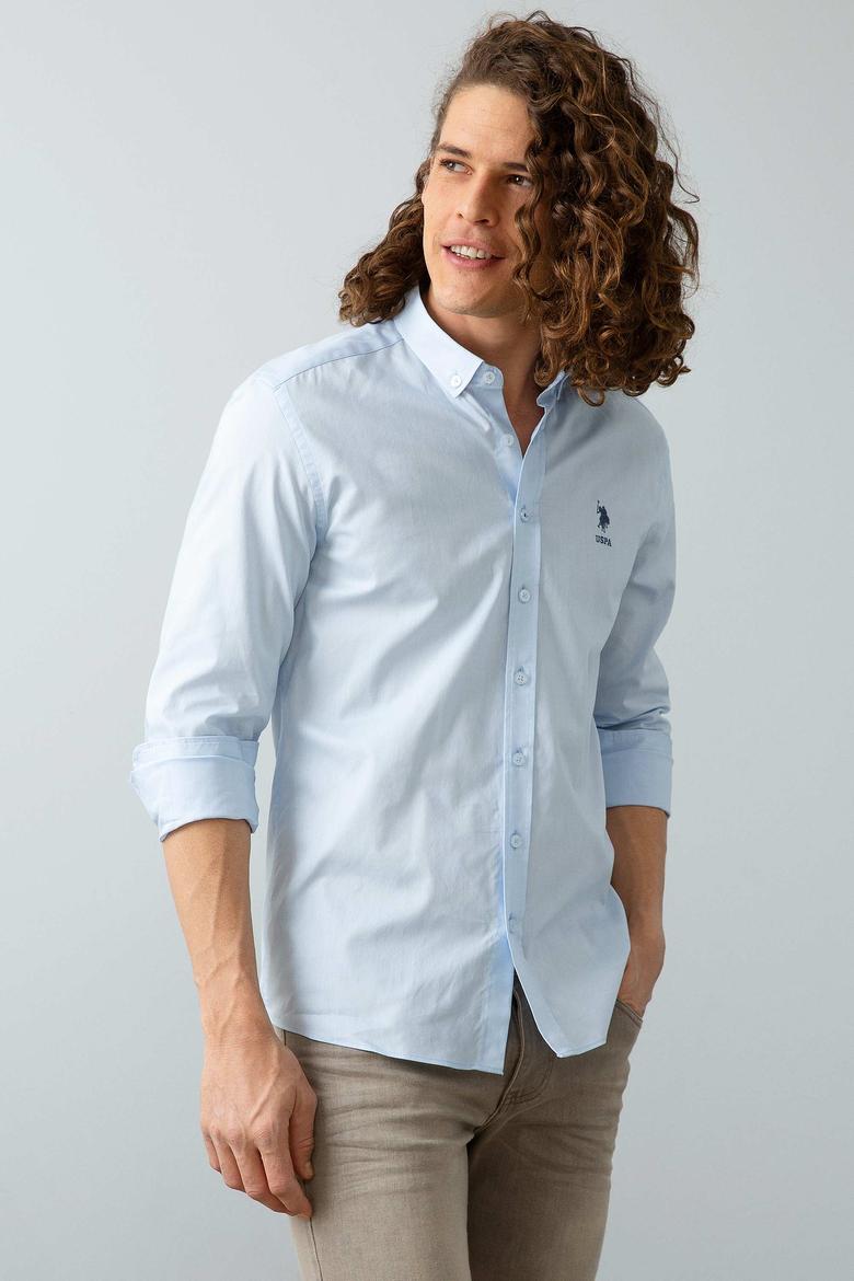Erkek Mavi Gömlek Uzunkol