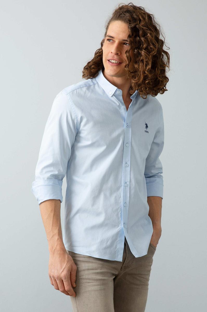 Erkek Mavi Gömlek Uzunkol