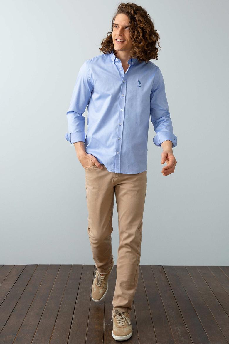 Erkek Mavi Gömlek Uzunkol