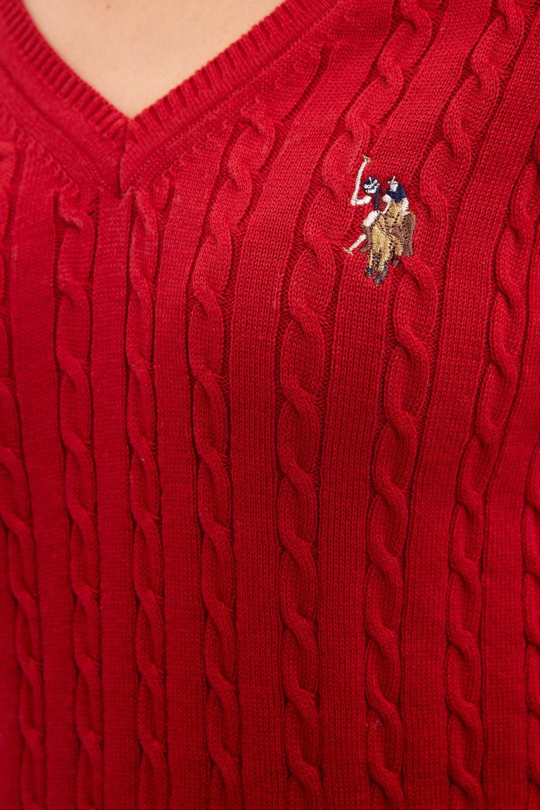 Kadın Kırmızı Triko Kazak Basic - 50206451018