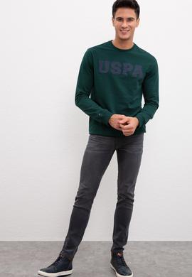 Erkek Koyu Yeşil Bisiklet Yaka Sweatshirt Basic - 50207332039