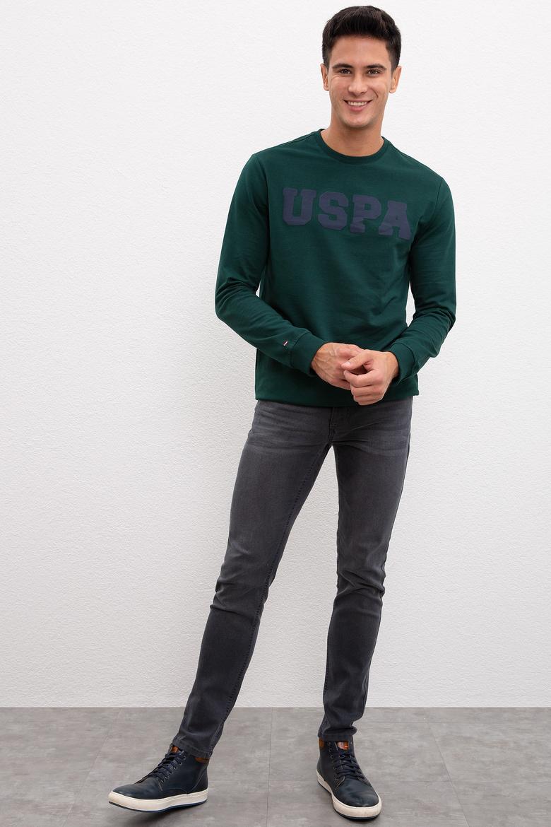 Erkek Koyu Yeşil Bisiklet Yaka Sweatshirt Basic - 50207332039