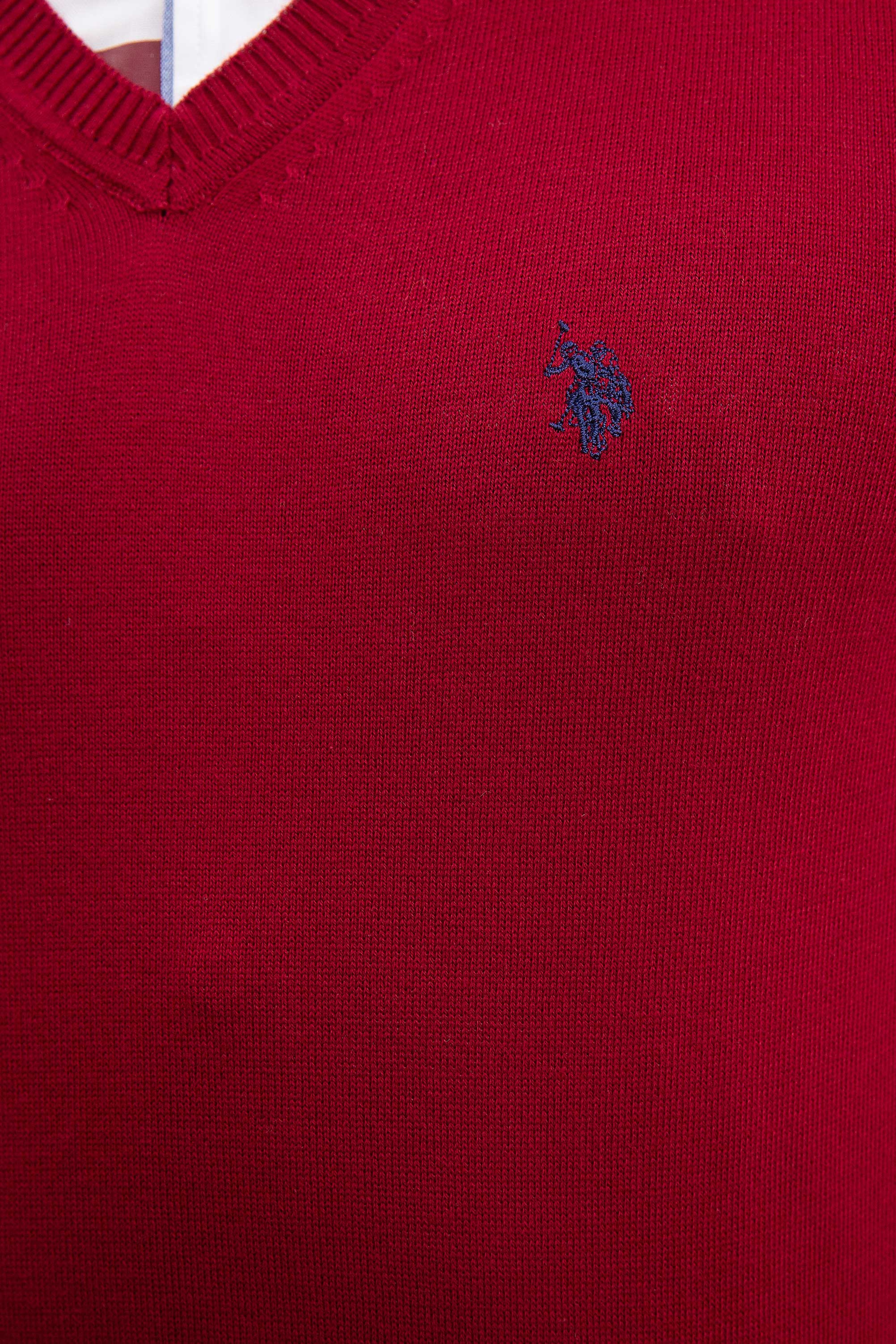 Erkek Bordo V-Yaka Triko Kazak Basic
