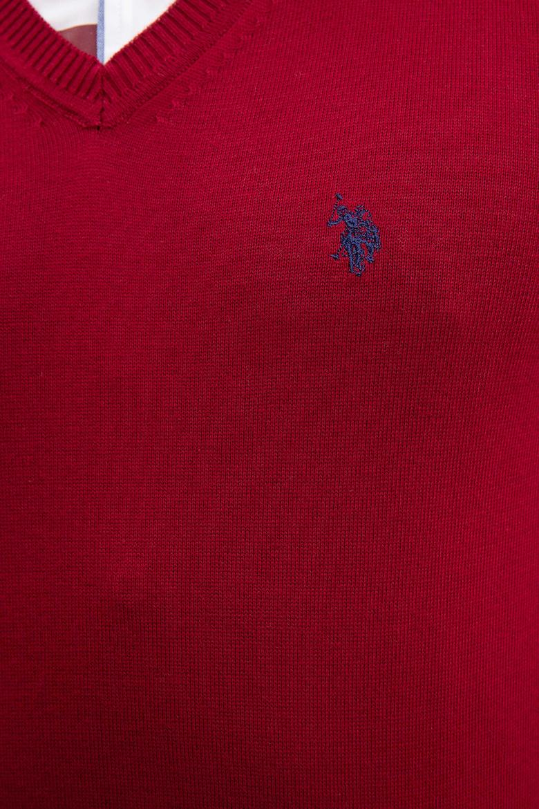 Erkek Bordo V-Yaka Triko Kazak Basic - 50211249072