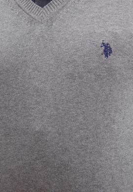 Erkek Gri Melanj V-Yaka Triko Kazak Basic - 50211249040