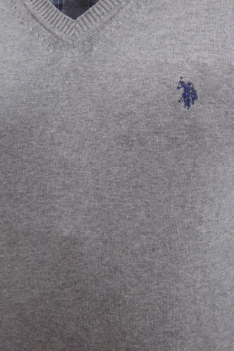 Erkek Gri Melanj V-Yaka Triko Kazak Basic - 50211249040