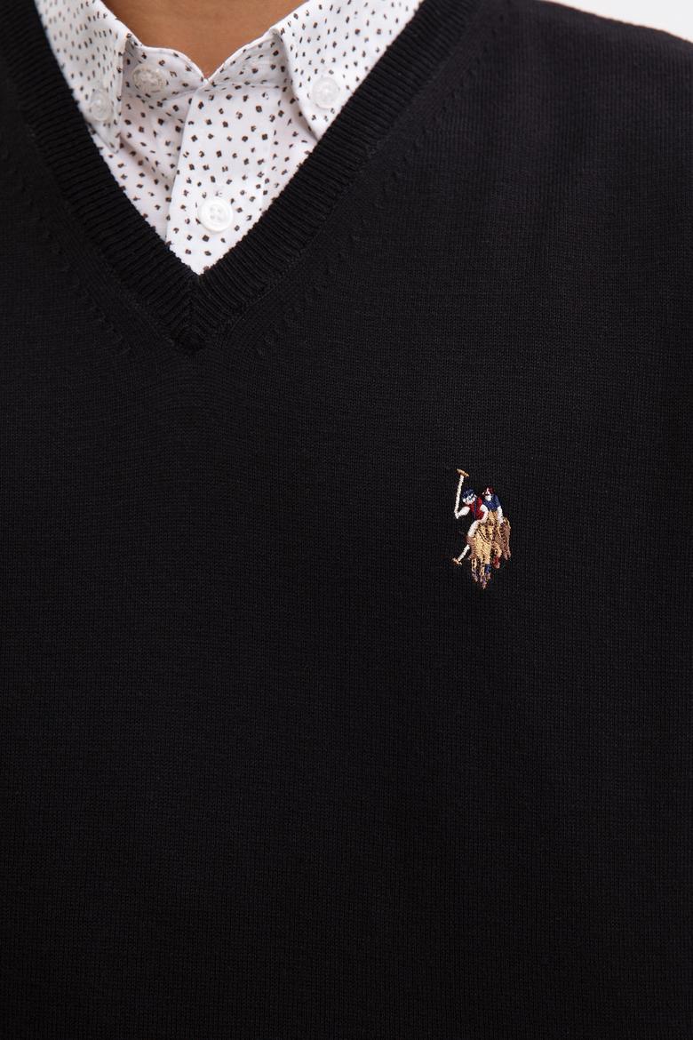 Erkek Siyah V-Yaka Triko Kazak Basic - 50207651017