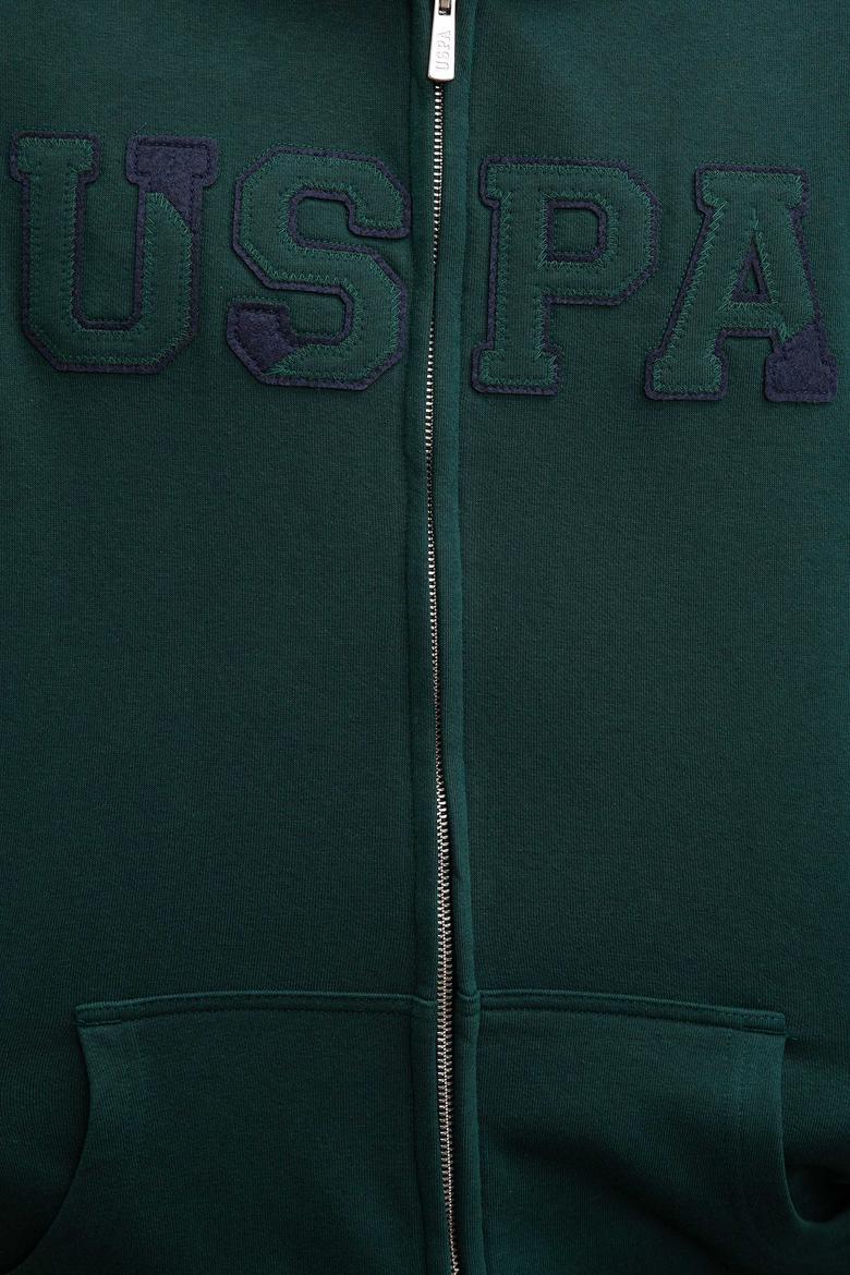 Erkek Koyu Yeşil Kapüşonlu Fermuarlı Sweatshirt - 50207307015