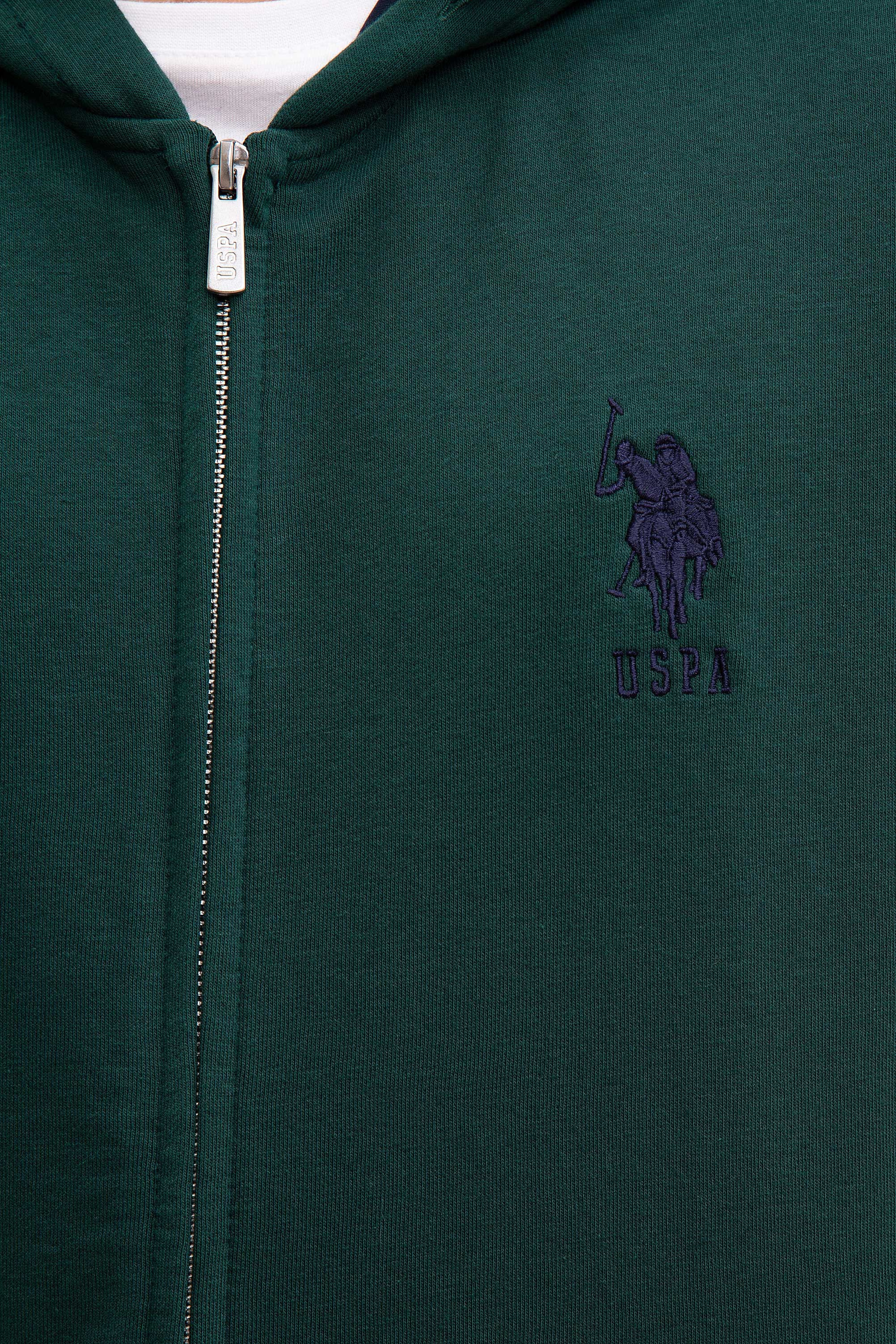 Erkek Koyu Yeşil Kapüşonlu Fermuarlı Sweatshirt - Image 5