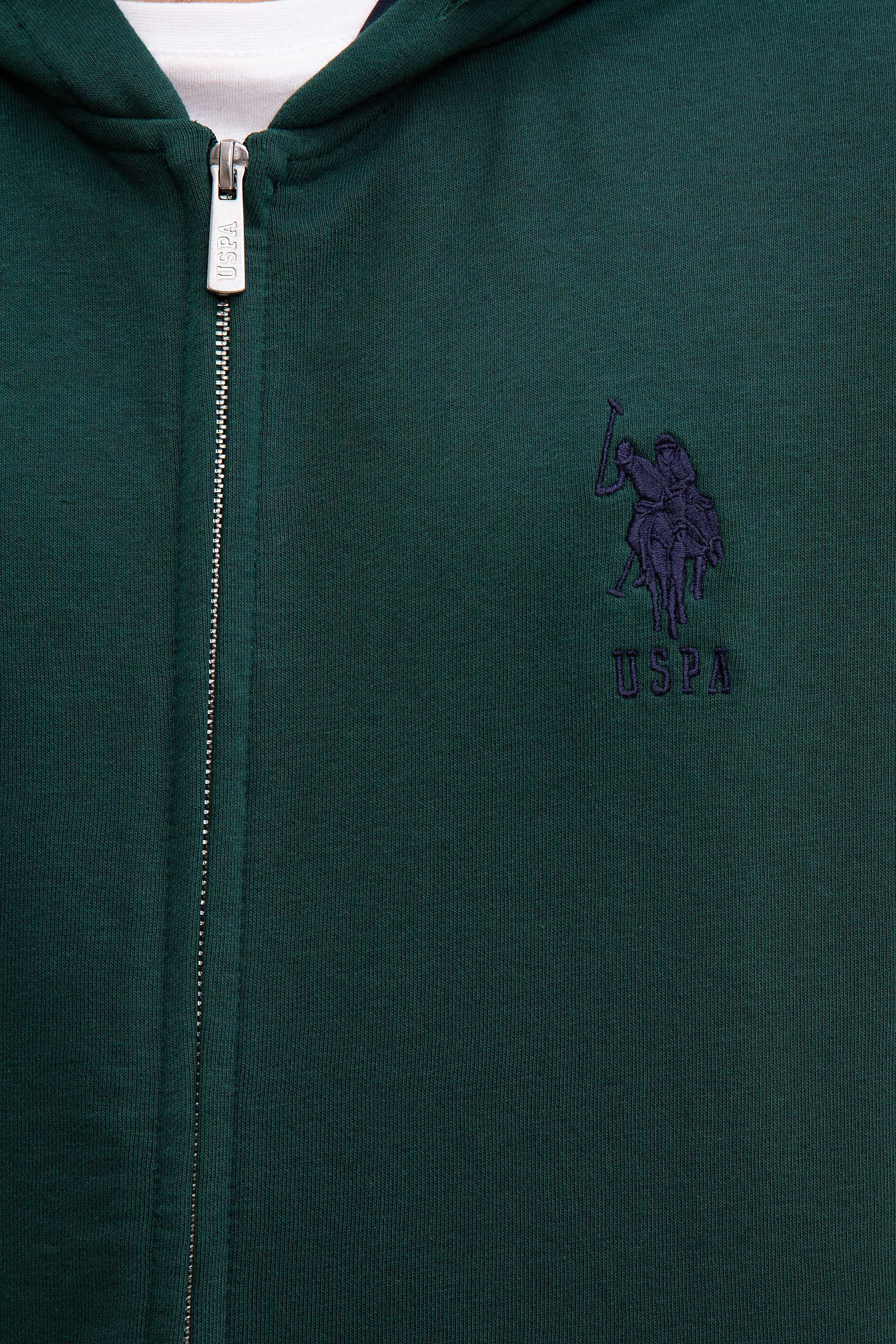 Erkek Koyu Yeşil Kapüşonlu Fermuarlı Sweatshirt