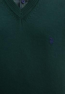 Erkek Koyu Yeşil V-Yaka Triko Kazak Basic - 50211249024