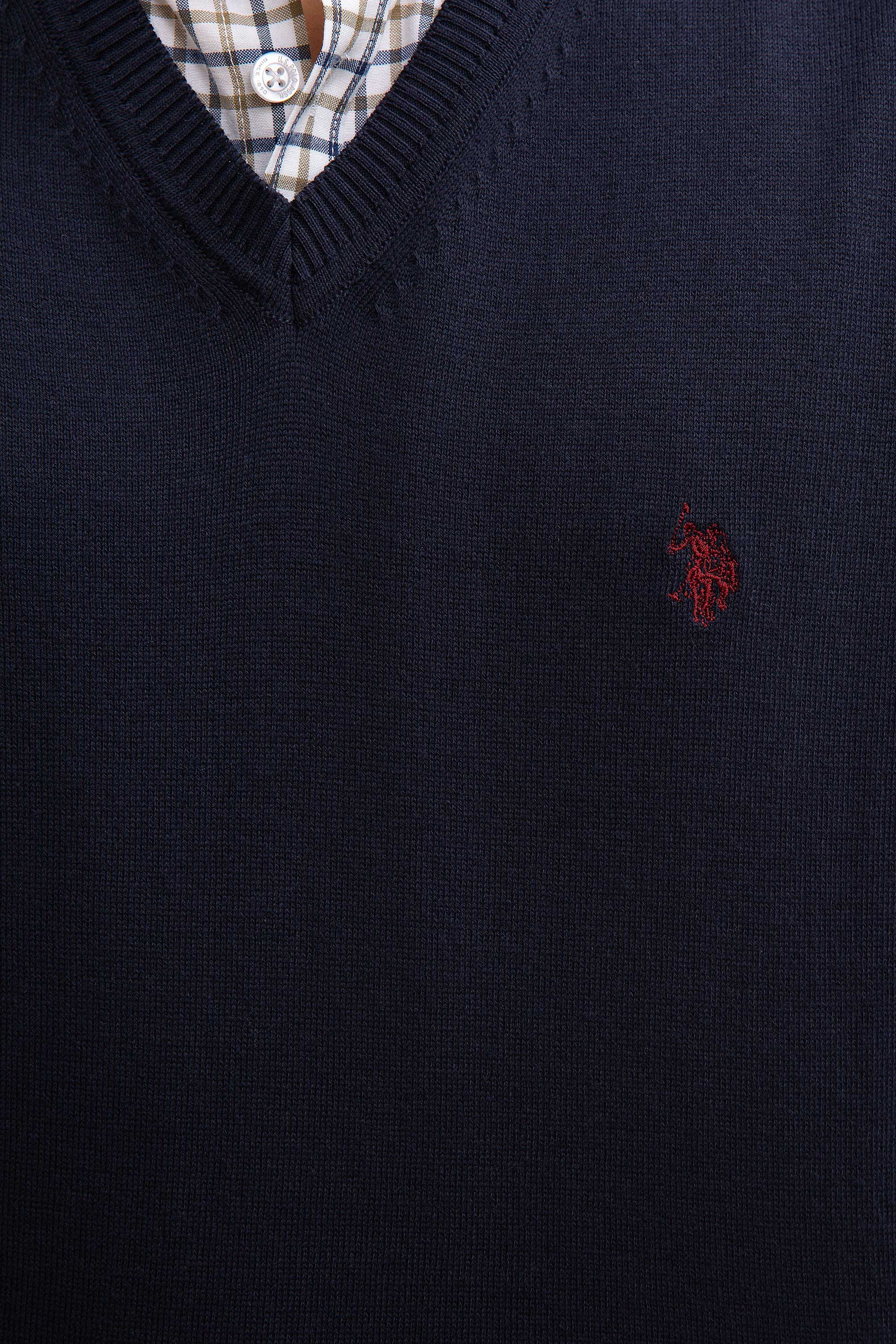 Erkek Lacivert V-Yaka Triko Kazak Basic