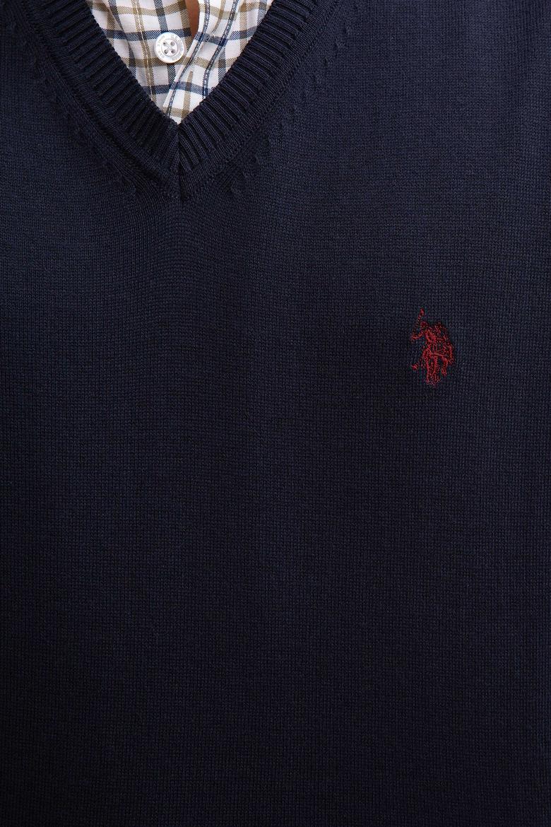 Erkek Lacivert V-Yaka Triko Kazak Basic - 50211249062