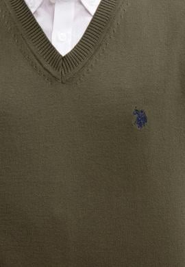 Erkek Haki V-Yaka Triko Kazak Basic - 50211249070