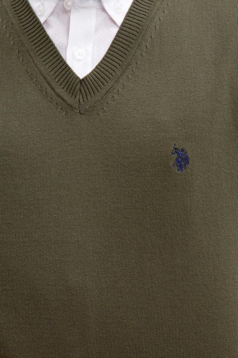 Erkek Haki V-Yaka Triko Kazak Basic - 50211249070