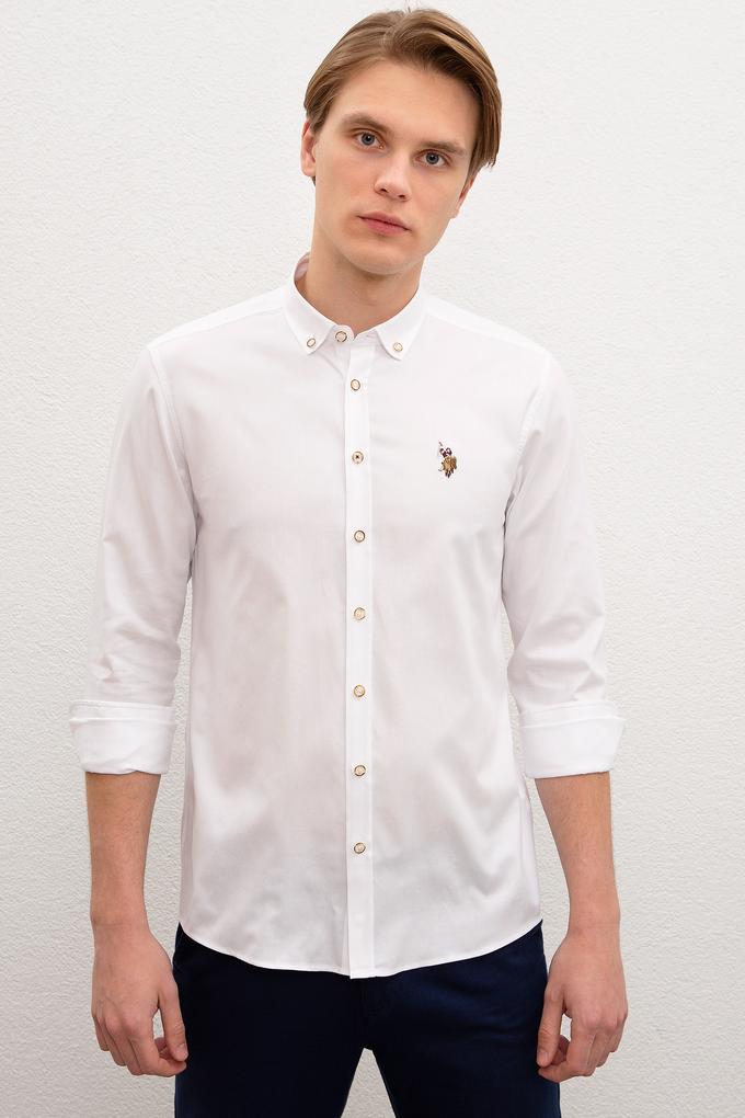 Erkek Beyaz Gömlek Uzunkol Basic