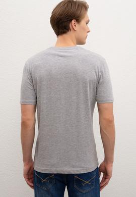 Erkek Gri Melanj Basic Bisiklet Yaka Tişört - 50216452037