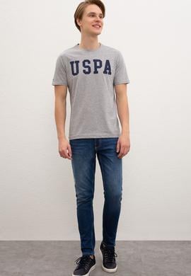 Erkek Gri Melanj Basic Bisiklet Yaka Tişört - 50216452037