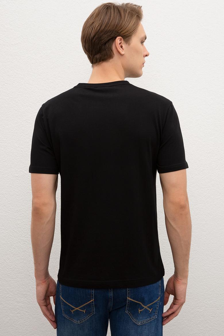 Erkek Siyah Bisiklet Yaka T-Shirt Basic - 50216452028