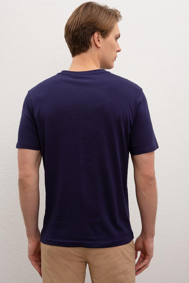 Erkek Lacivert Bisiklet Yaka T-Shirt Basic - 50216452019