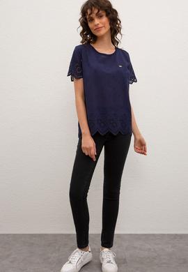 Kadın Lacivert Bisiklet Yaka T-Shirt - 50223560003