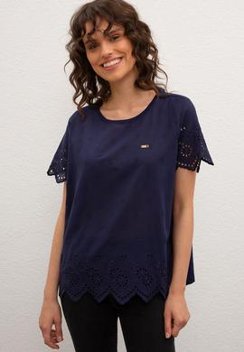 Kadın Lacivert Bisiklet Yaka T-Shirt - 50223560003