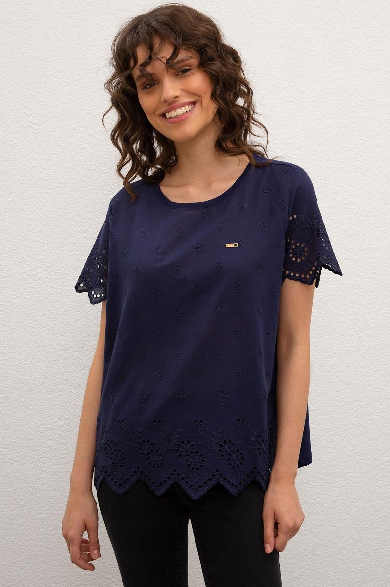 Kadın Lacivert Bisiklet Yaka T-Shirt