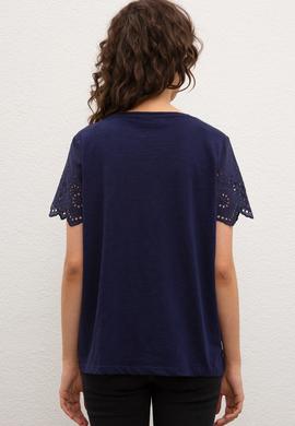 Kadın Lacivert Bisiklet Yaka T-Shirt - 50223560003