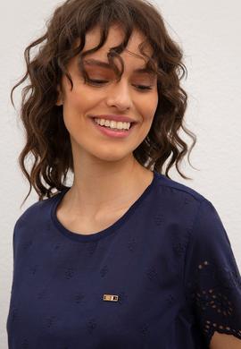 Kadın Lacivert Bisiklet Yaka T-Shirt - 50223560003