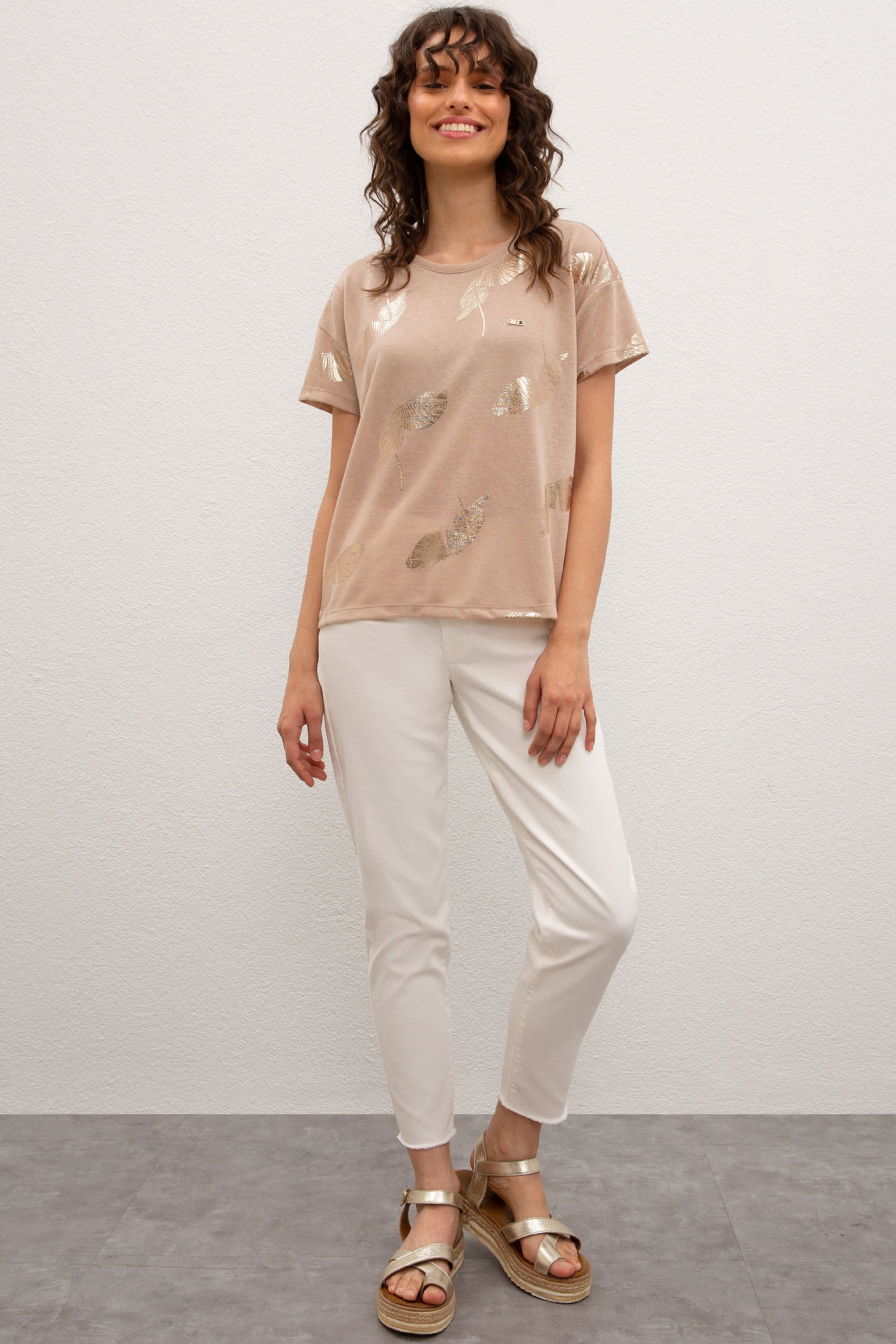 Kadın Multicolor Bisiklet Yaka T-Shirt
