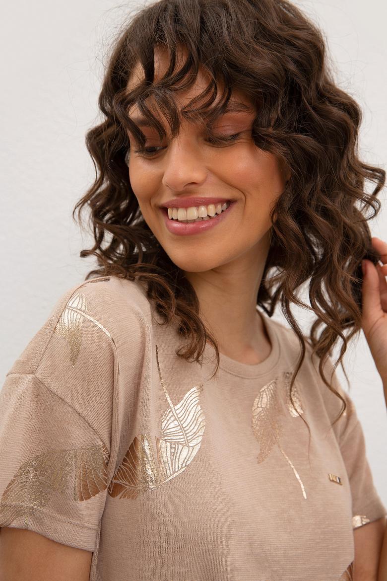 Kadın Multicolor Bisiklet Yaka T-Shirt - 50218074013