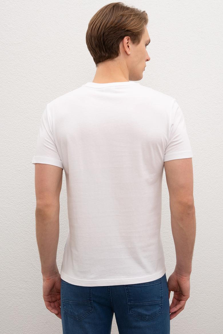 Erkek Beyaz Bisiklet Yaka T-Shirt - 50219195013