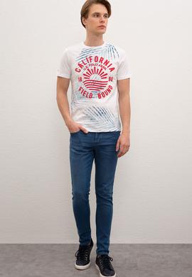 Erkek Beyaz Bisiklet Yaka T-Shirt - 50219195013