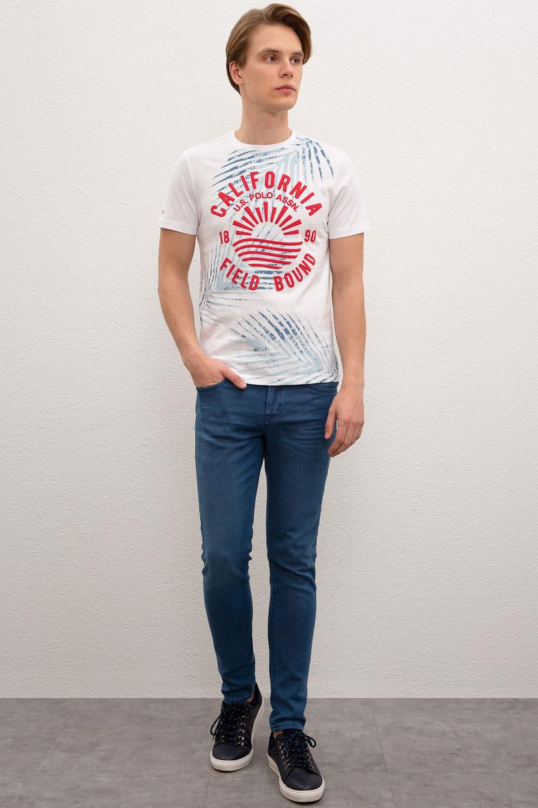 Erkek Beyaz Bisiklet Yaka T-Shirt - 50219195013