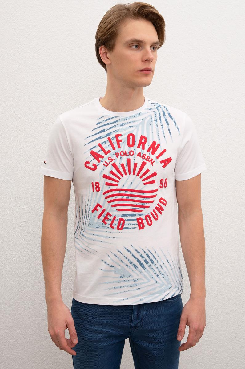 Erkek Beyaz Bisiklet Yaka T-Shirt