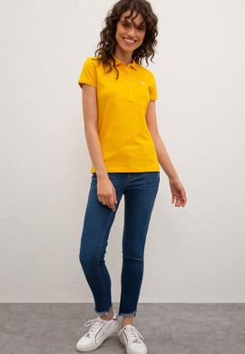 Kadın Sarı Basic Polo Yaka Tişört - 50222743028