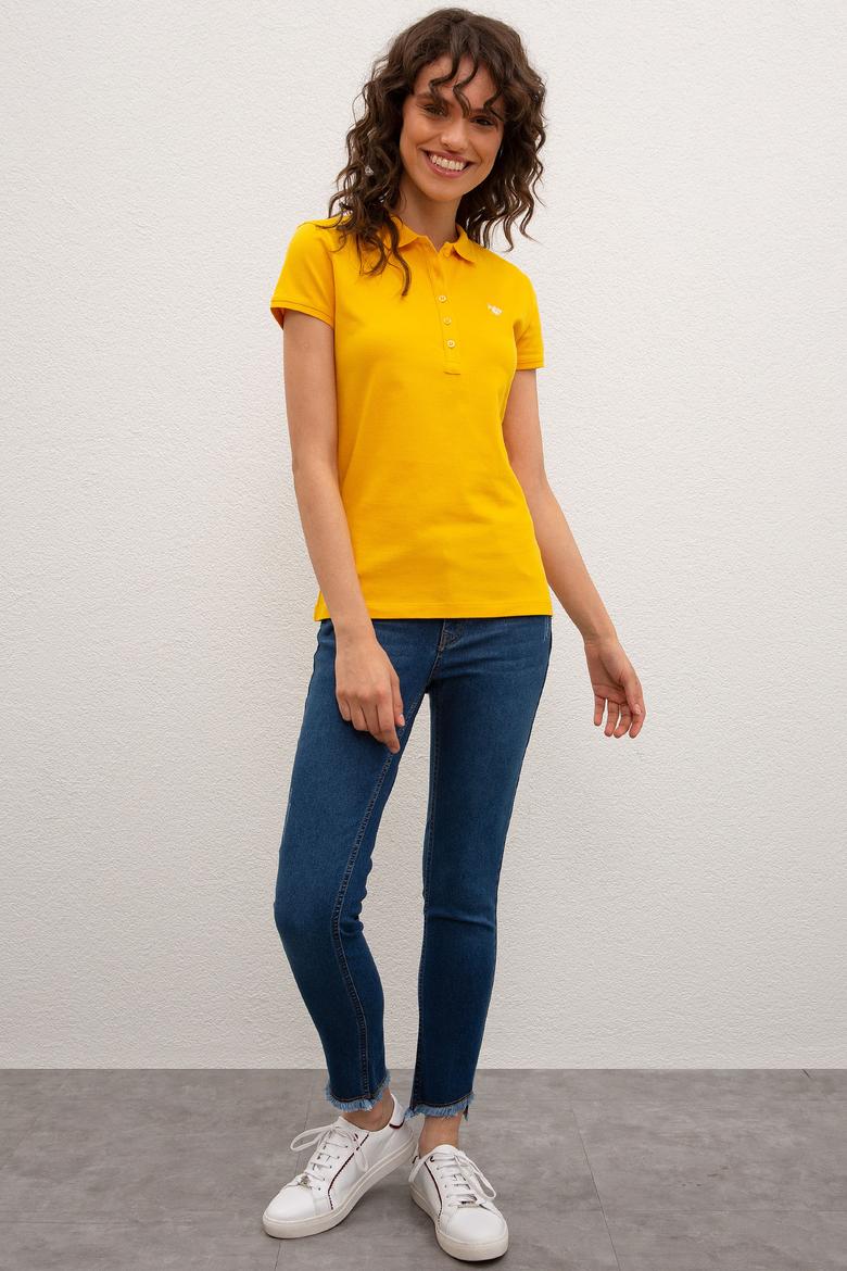 Kadın Sarı Basic Polo Yaka Tişört - 50222743028