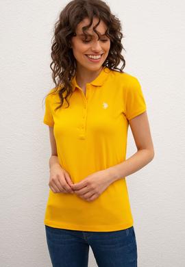 Kadın Sarı Basic Polo Yaka Tişört - 50222743028
