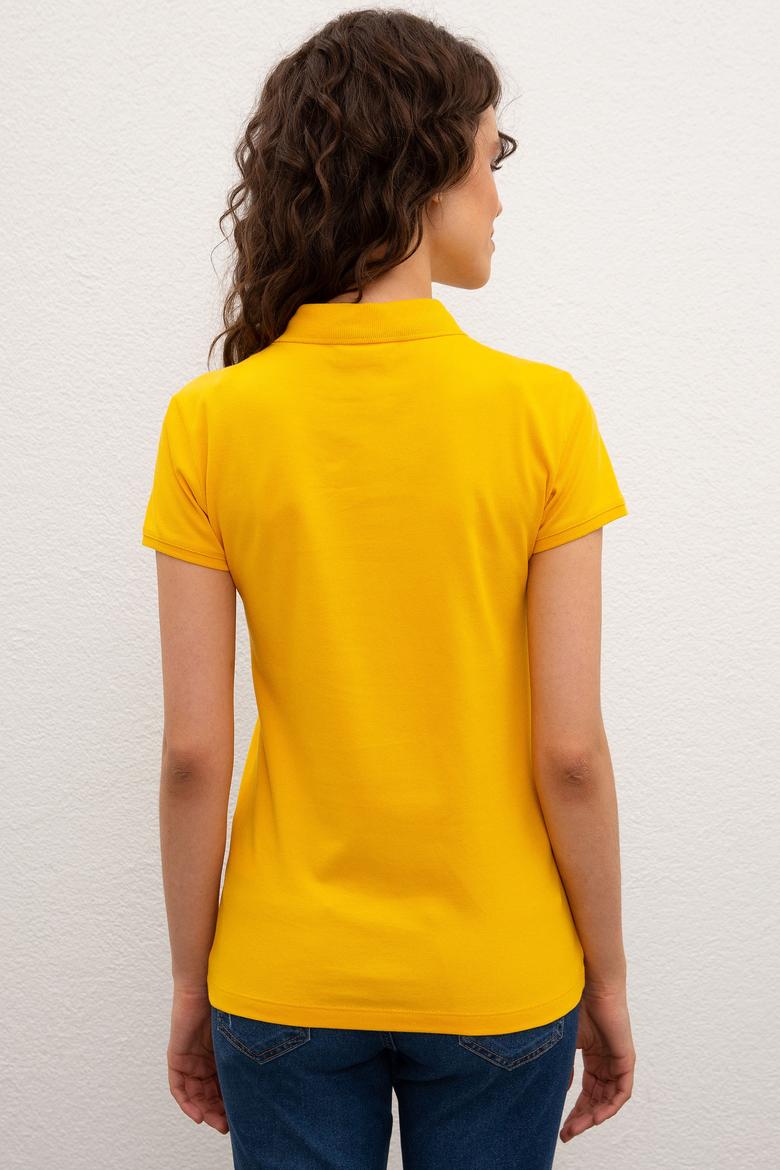 Kadın Sarı Basic Polo Yaka Tişört - 50222743028
