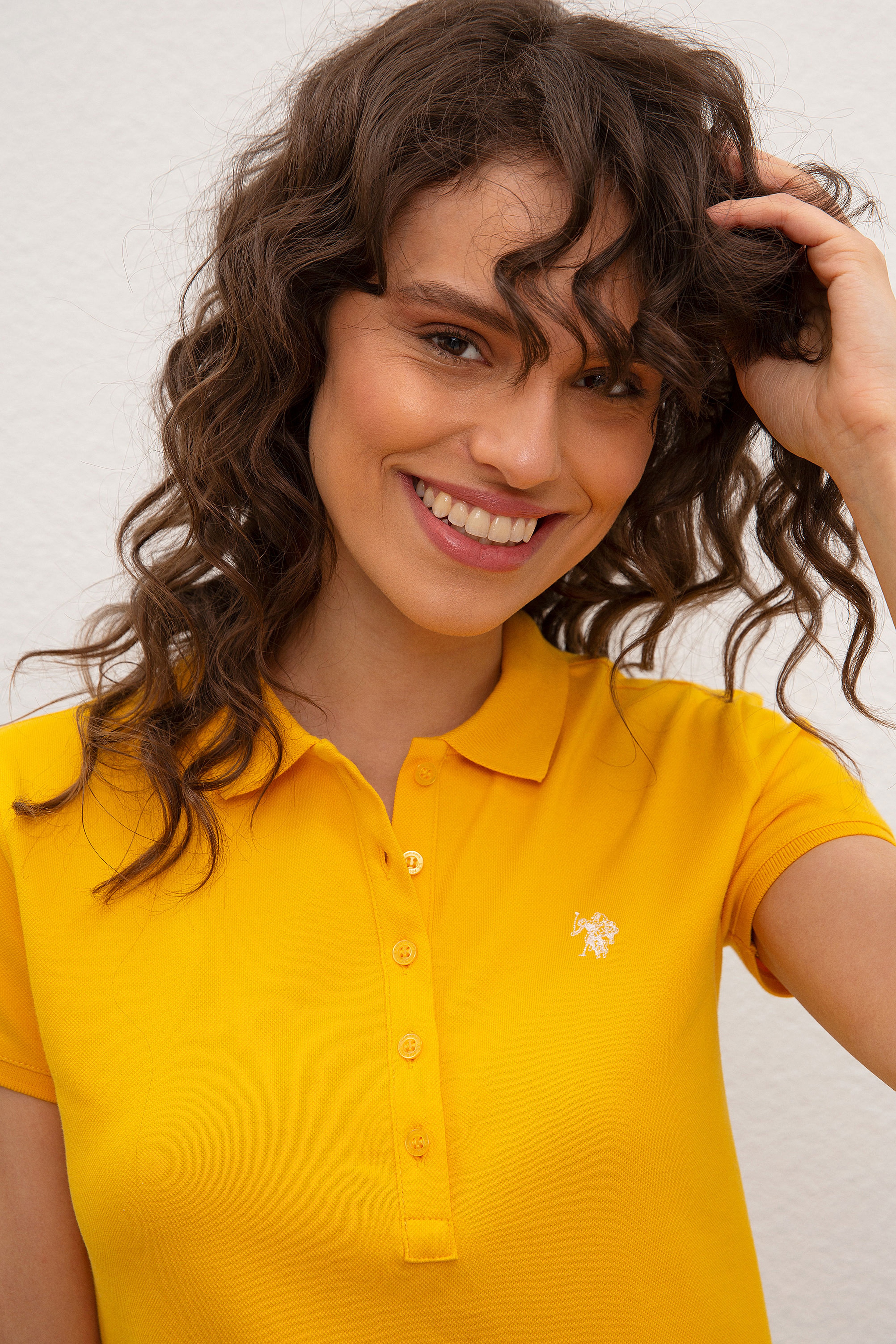 Kadın Sarı Basic Polo Yaka Tişört