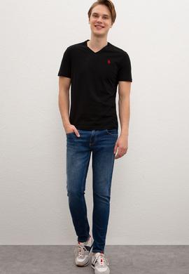 Erkek Siyah V - Yaka Basic T-Shirt - 50222610026