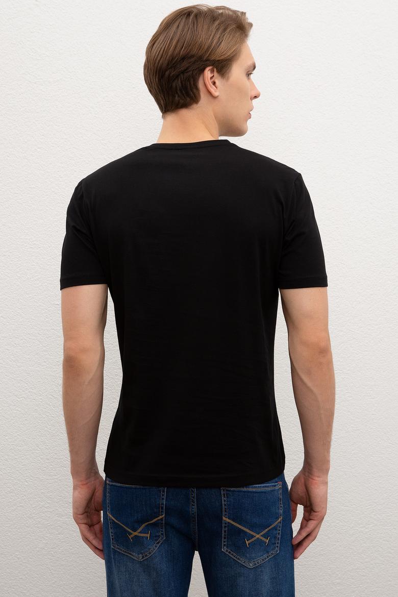 Erkek Siyah V - Yaka Basic T-Shirt - 50222610026