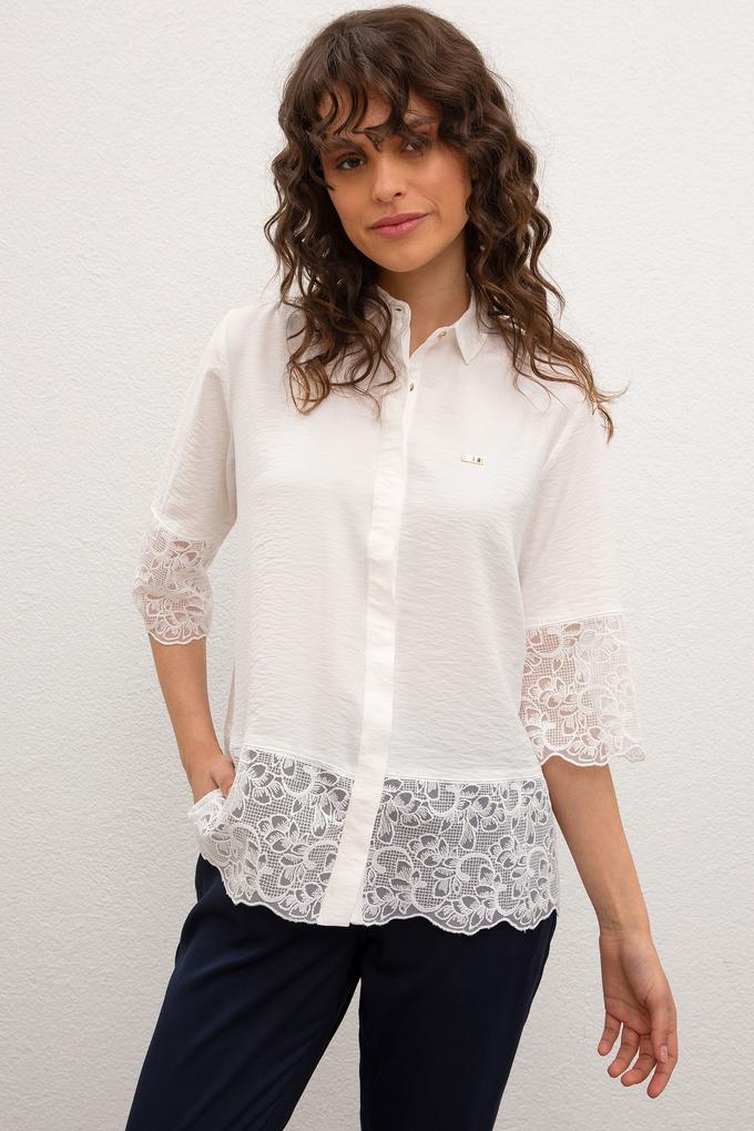 Kadın Beyaz Gömlek Uzunkol