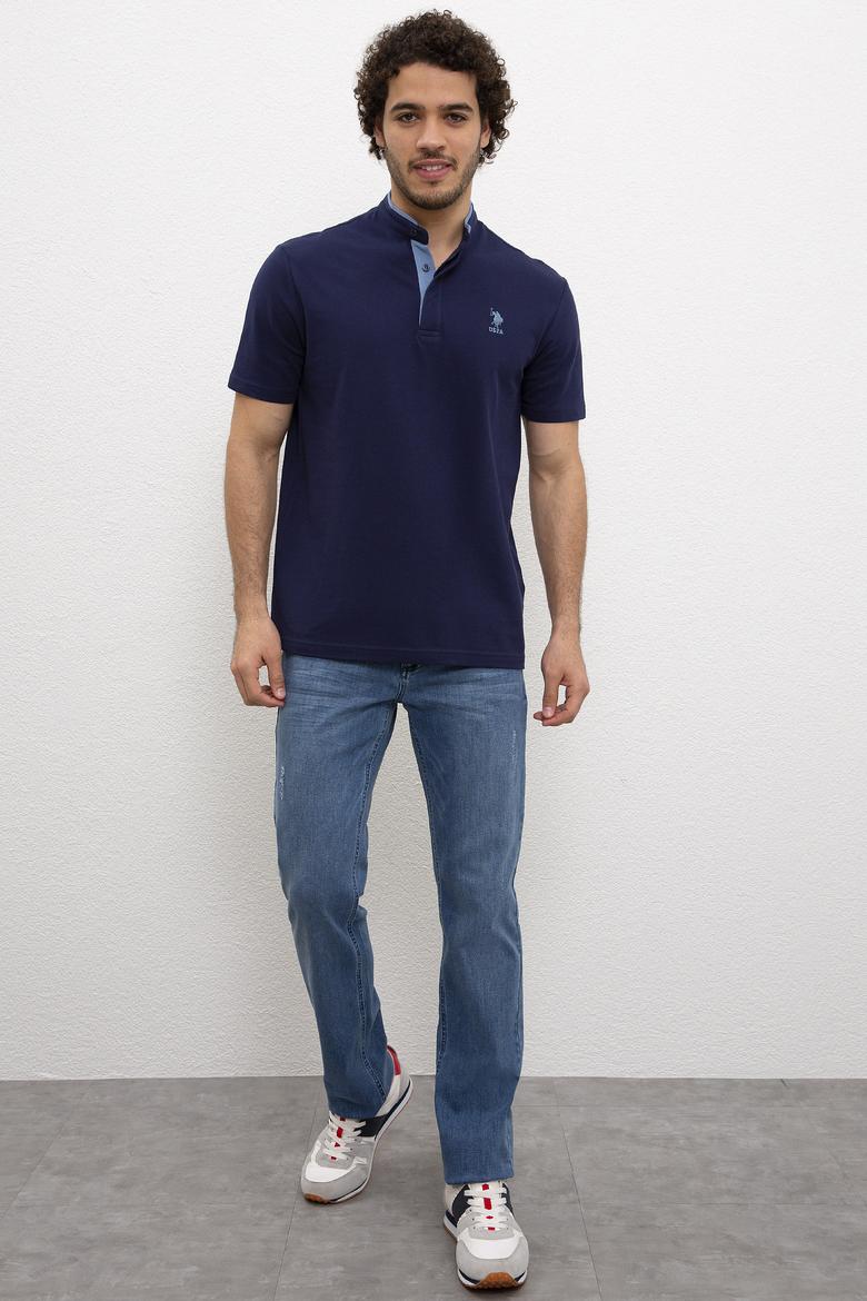 Erkek Lacivert Hakim Yaka T-Shirt - 50219112031