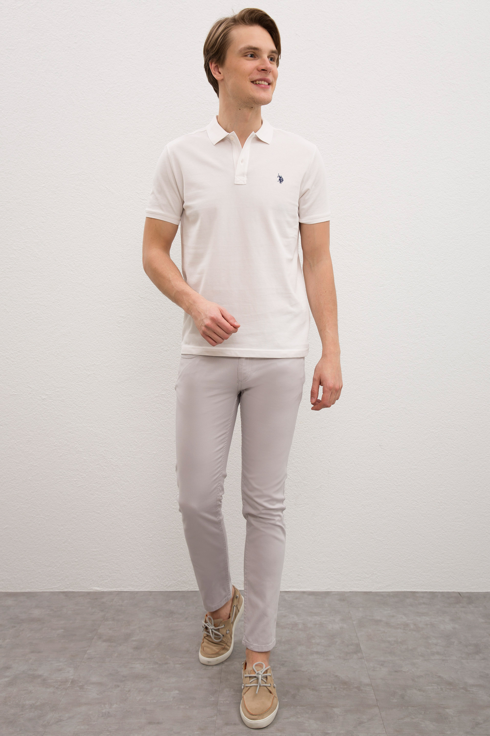 Erkek Ekru Basic Polo Yaka Tişört - Image 4