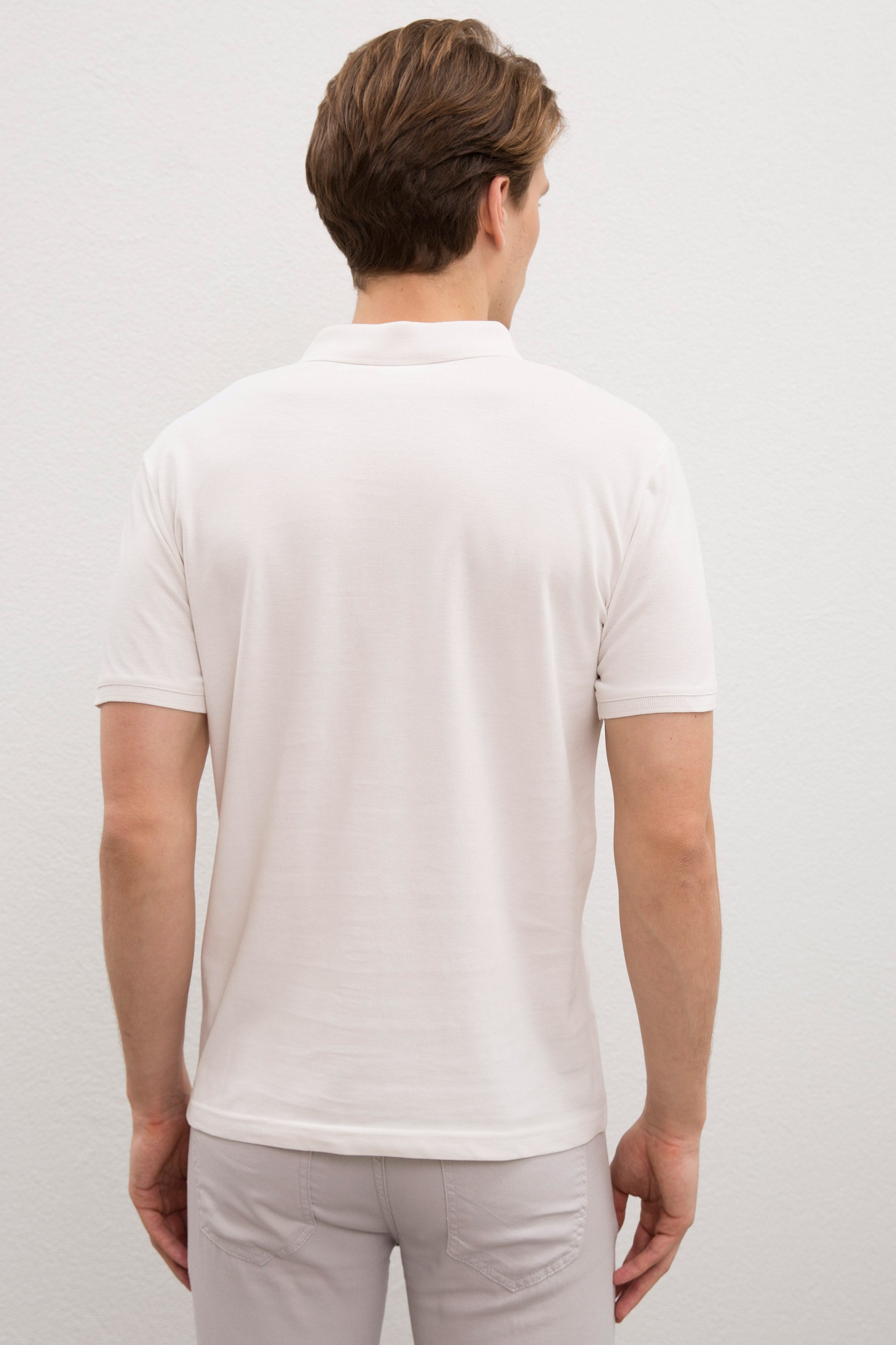 Erkek Ekru Basic Polo Yaka Tişört