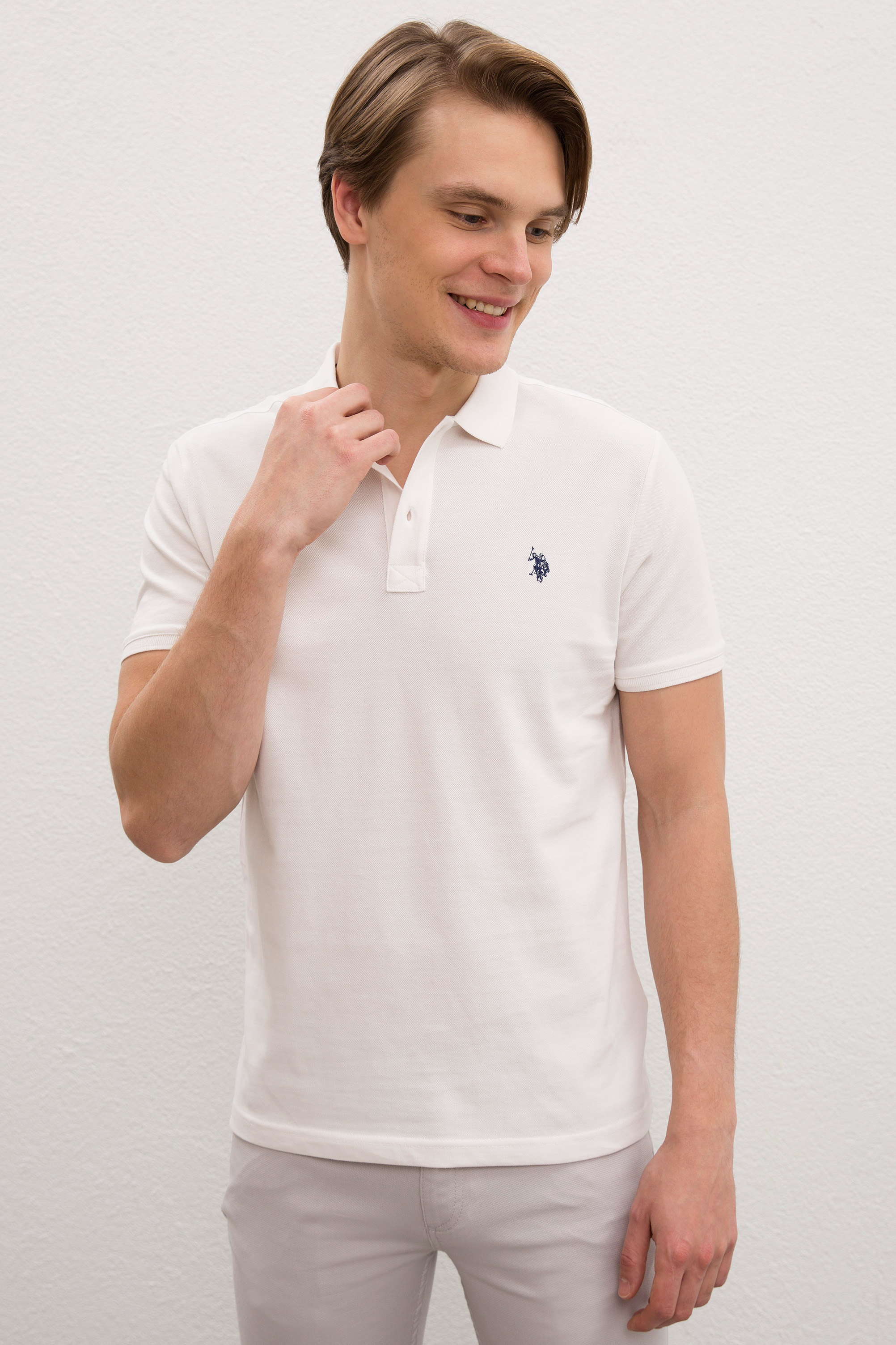 Erkek Ekru Basic Polo Yaka Tişört - Image 2